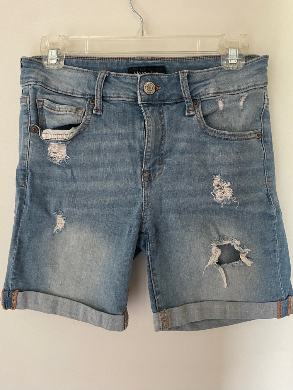 Distressed Light Blue Denim Shorts